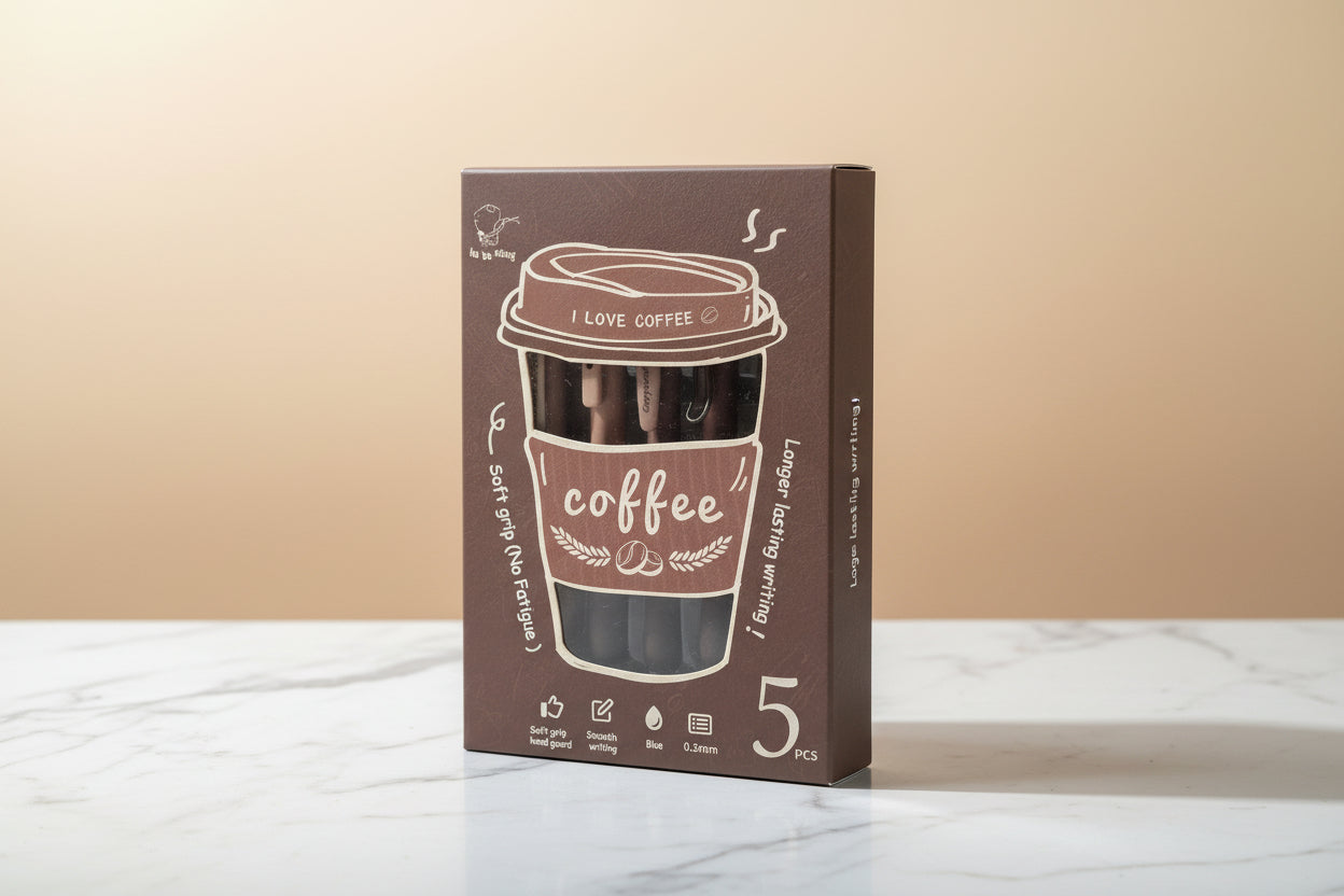 Kawaii Style Blue Gel Pen (Set of 5) Coffee Colour Set