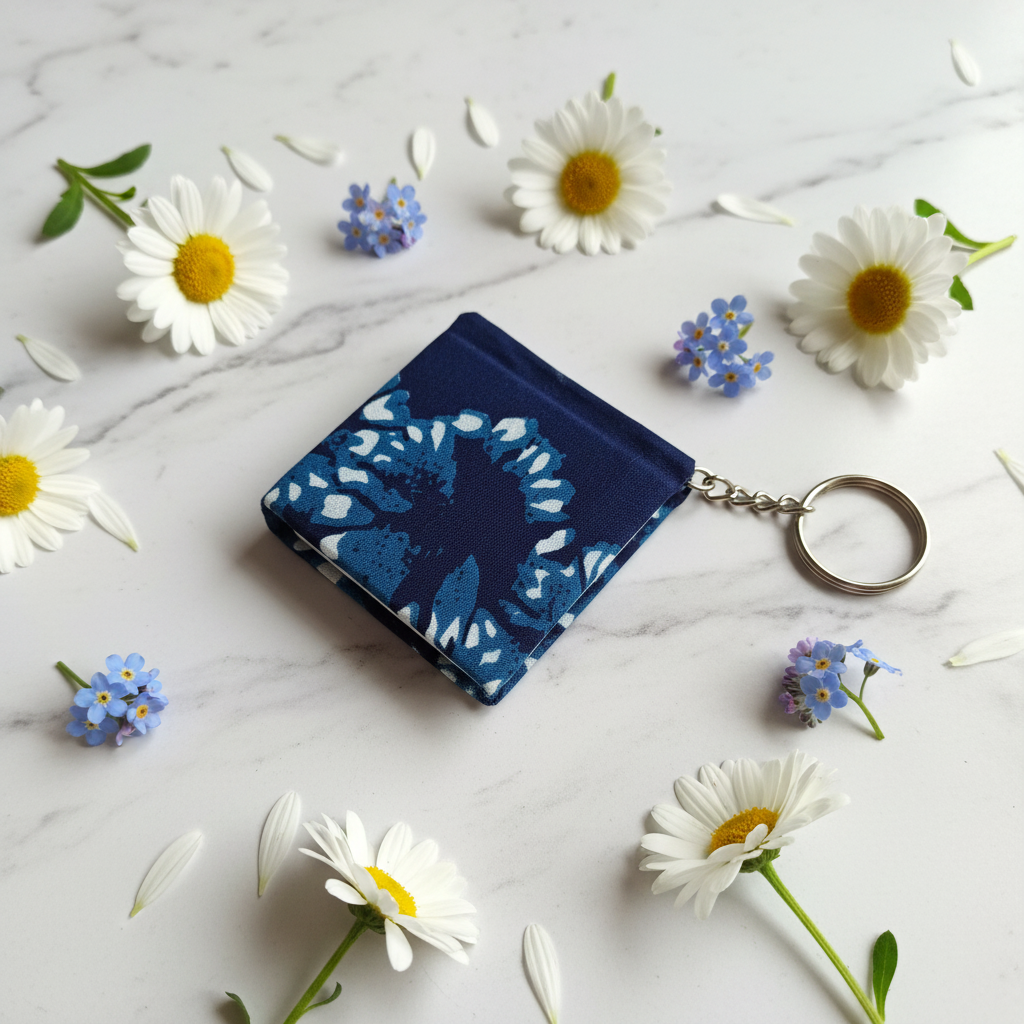 Professional Product Photo - Navy Blue Floral Sunflower Keychain Diary