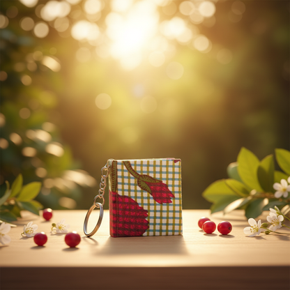 Professional Product Photo - Green Checkered Red Leaf Keychain Diary
