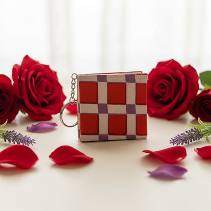 Professional Product Photo - Red Cream Purple Checkered Keychain Diary - Short Chain