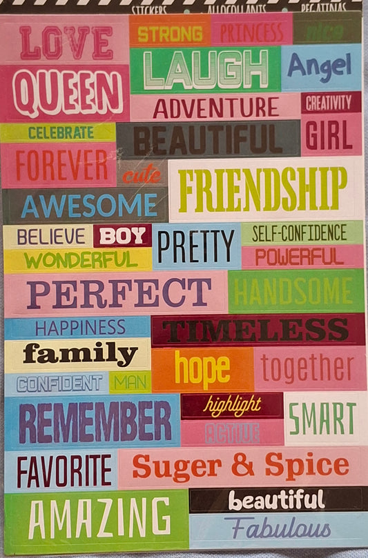 Colorful poster with motivational phrases in various fonts and colors.