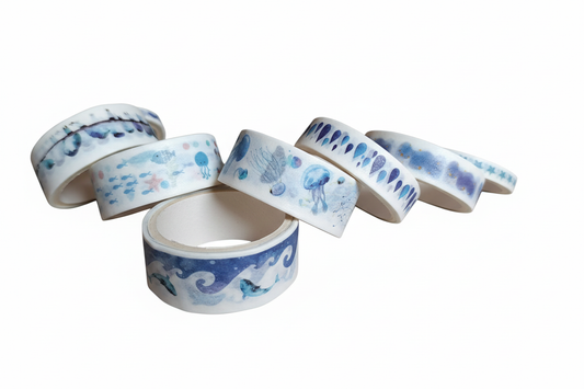 Blue washi tape with white background