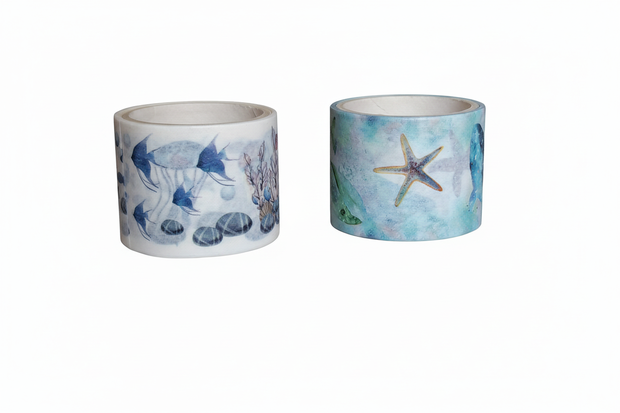 Ocean-themed washi tape with white background
