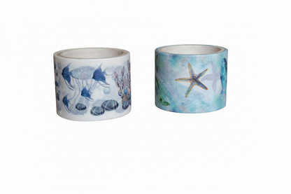 Ocean-themed washi tape with white background