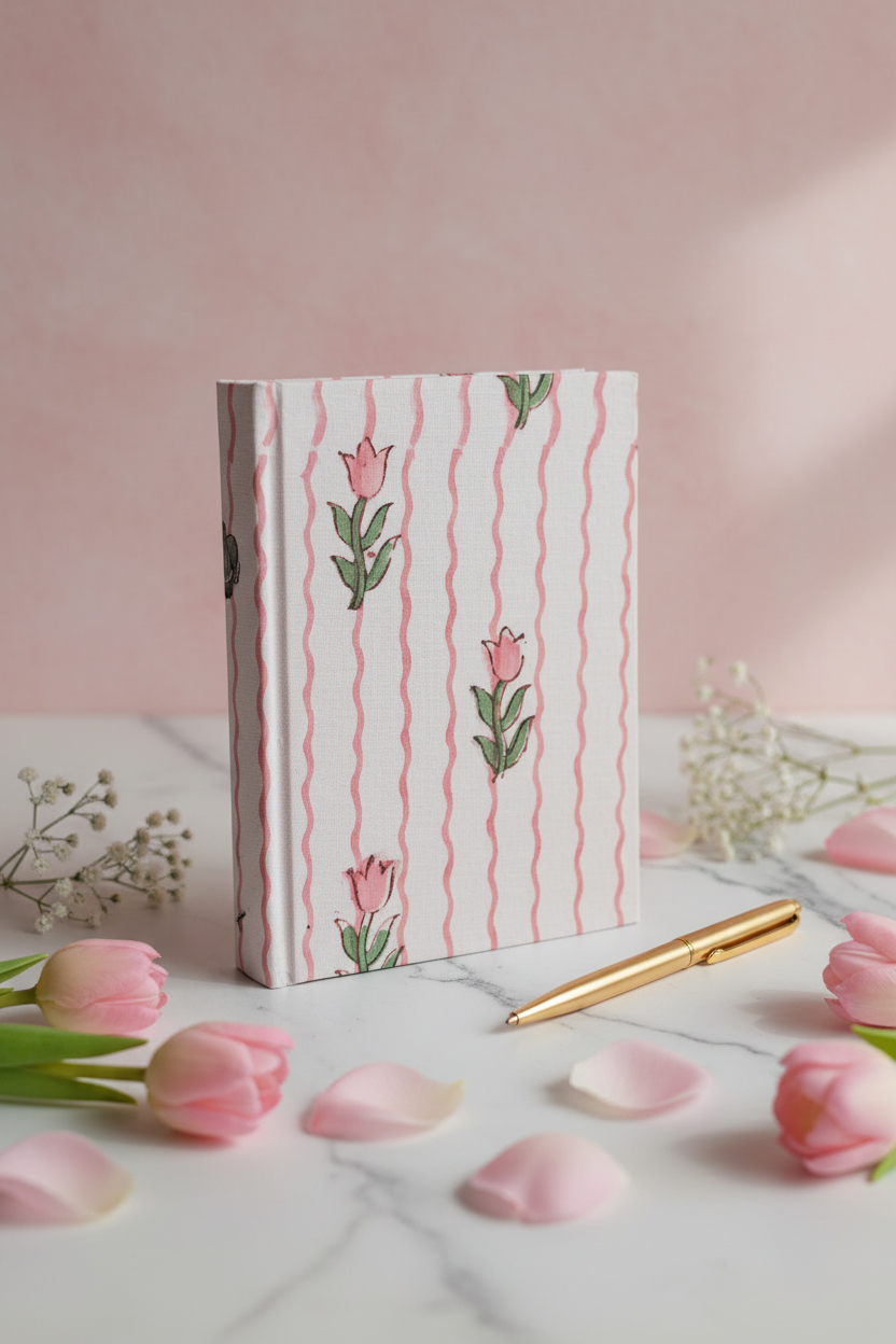 Professional Standing Product Photo - Pink Tulip Stripe A5 Diary