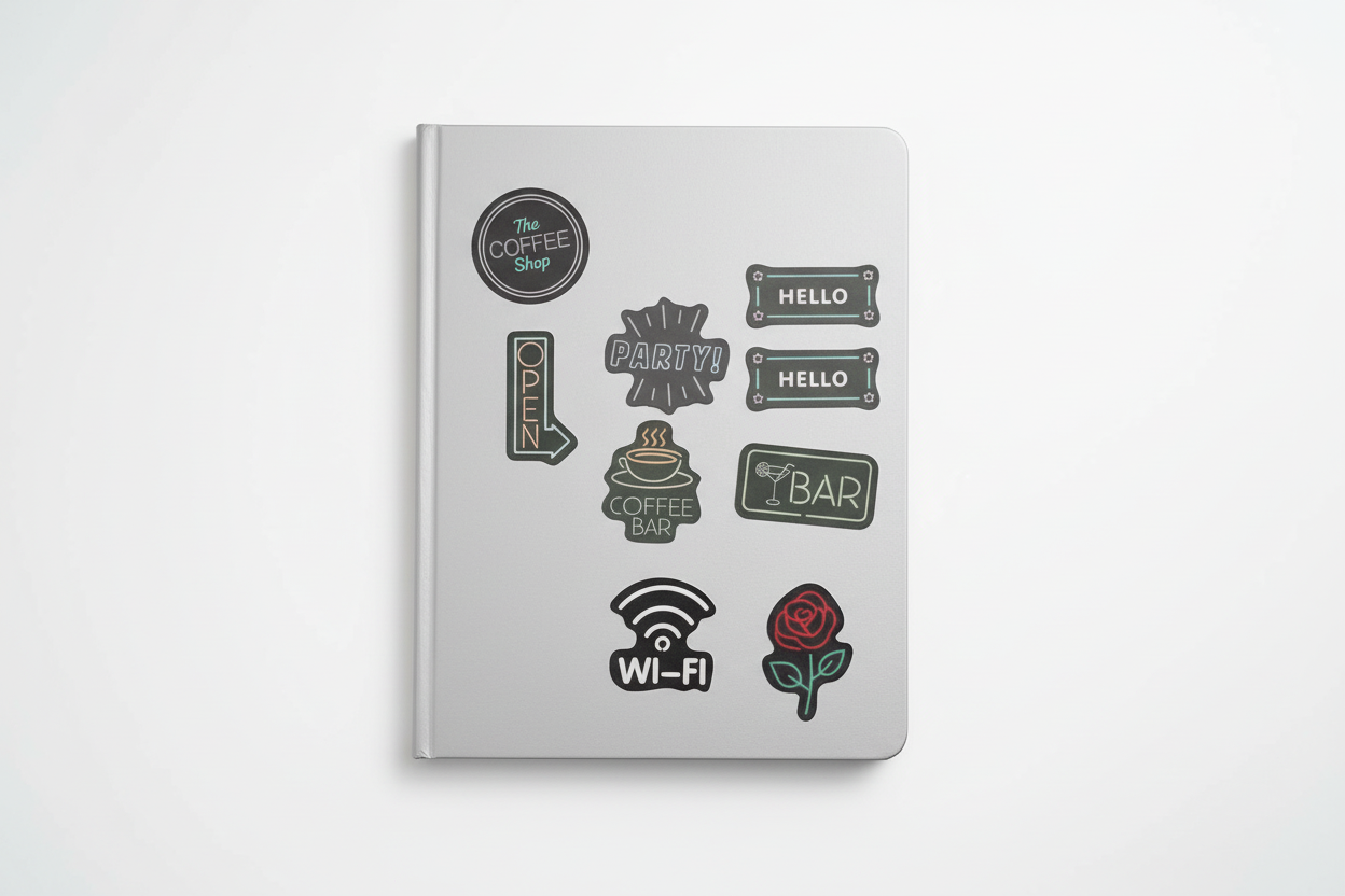 Stickers on plain notebook