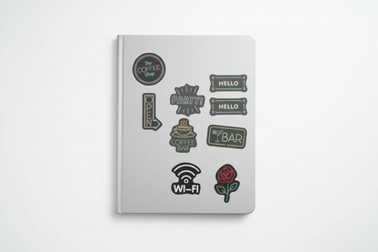Stickers on plain notebook