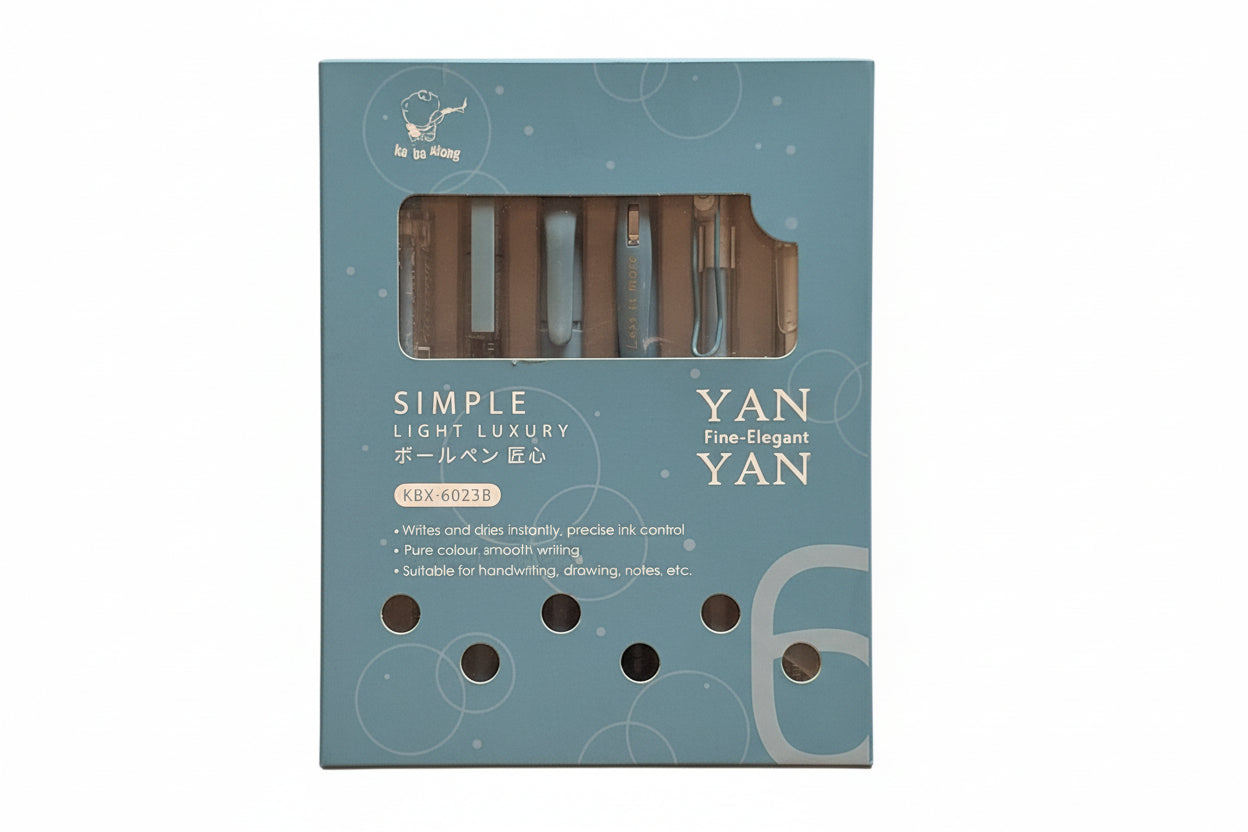 Yan Yan Gel Pen (Set of 6) Kawaii-Style Blue Gel Pens